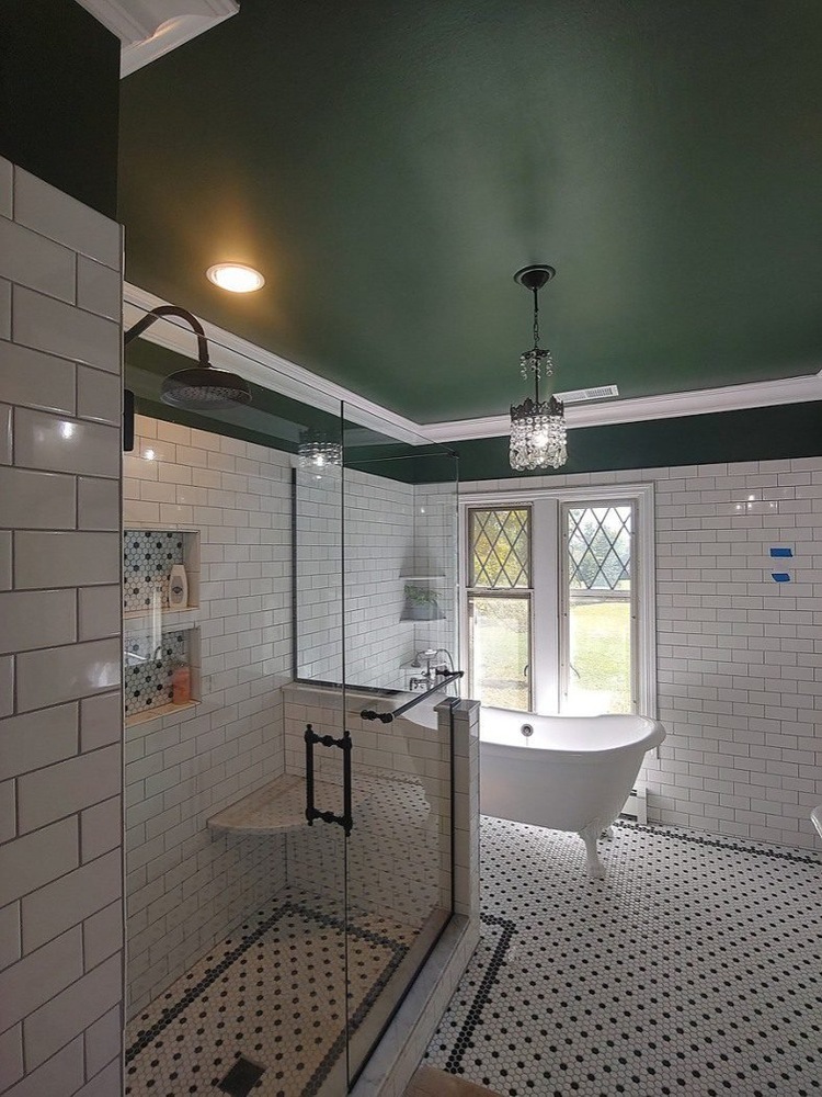 luxury bathroom remodel with tile shower and tub by Swank Builders Inc in Burton MI